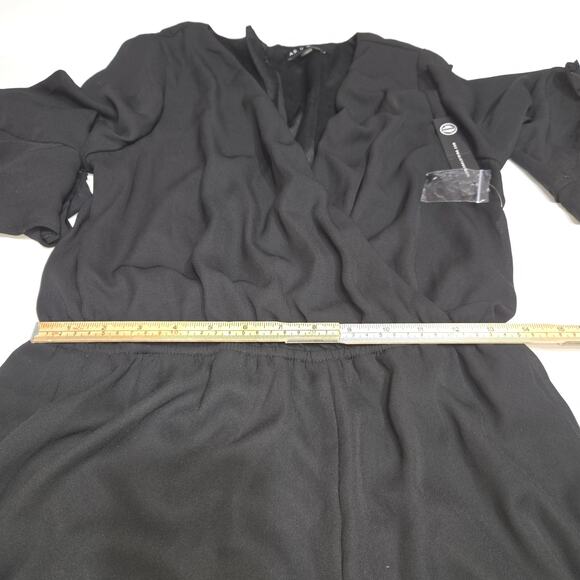 As U Wish Womens Medium Romper Bell Sleeves Suplice Wrap Black Dark Academia - Picture 9 of 15